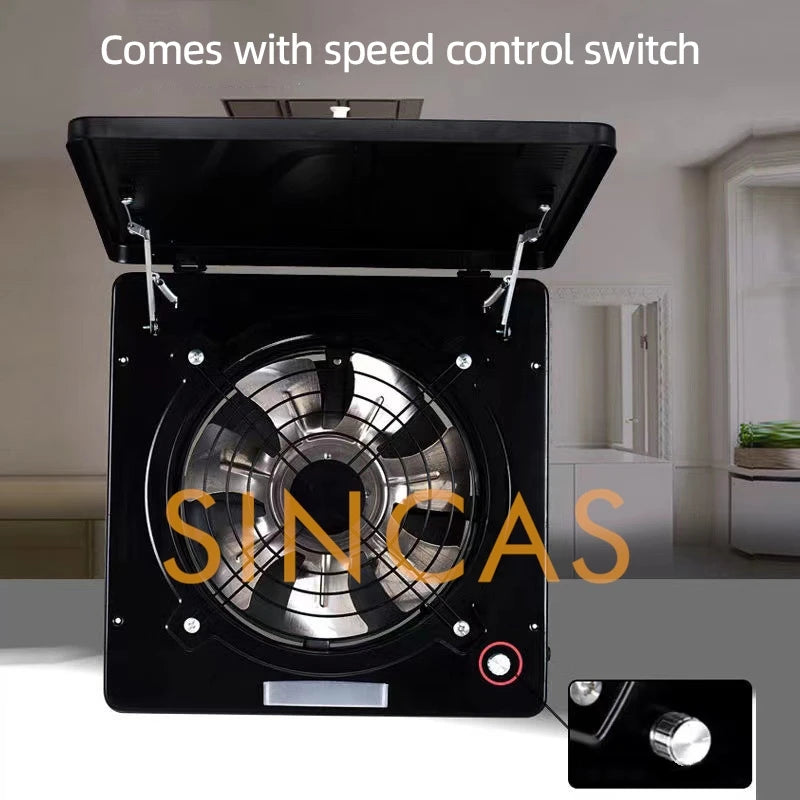 Flip Cover Adjustable Speed Range Hood Ultra-Quiet Window-Mounted Kitchen Exhaust Fan Extractor 10-inch High-Speed Ventilation