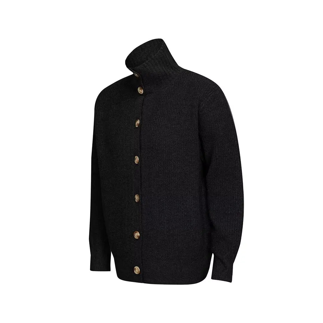 2025 autumn and winter new American retro solid color stand up collar knitted cardigan men's loose button fashionable versatile