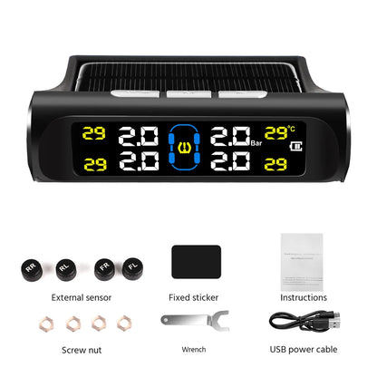 Solar Power TPMS Car Tire Pressure Alarm Monitor System Auto Security Alarm Systems Tyre Pressure Temperature Warning
