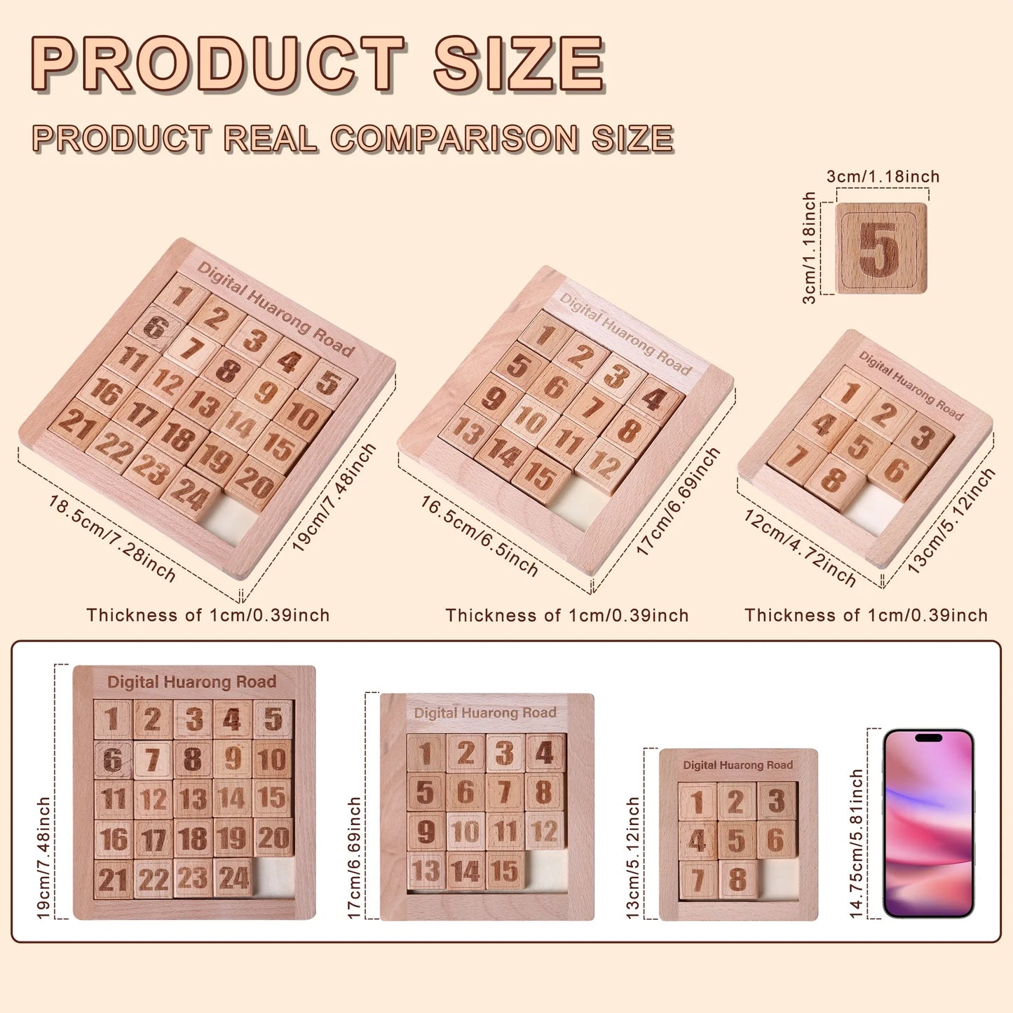 AIUAZA Wooden Number Sliding Puzzle，Brain Teasers Toy Tangram Slide Puzzle Game，Sequential Puzzles Board Game，Educational Toy