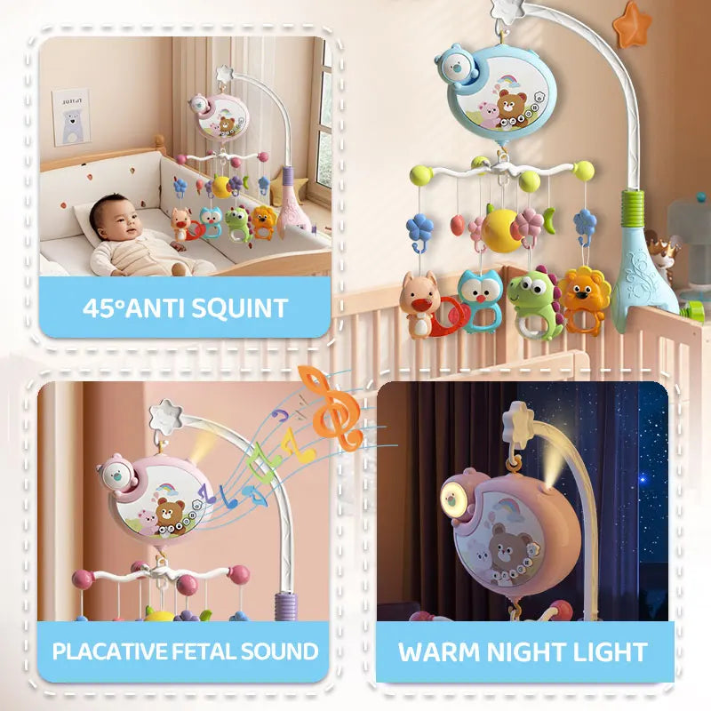 Musical Baby Crib Mobile with Projector Remote Control Night Light Sensory Hanging Toy for Newborns Infant Stroller