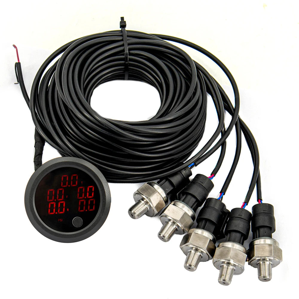 Universal 5 in 1 Digital Display Air Pressure Gauge for Air Suspension With 5 Pcs 1/8 NPT Sensors Car Accessories 0-16bar