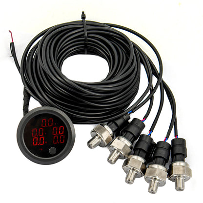 Universal 5 in 1 Digital Display Air Pressure Gauge for Air Suspension With 5 Pcs 1/8 NPT Sensors Car Accessories 0-16bar