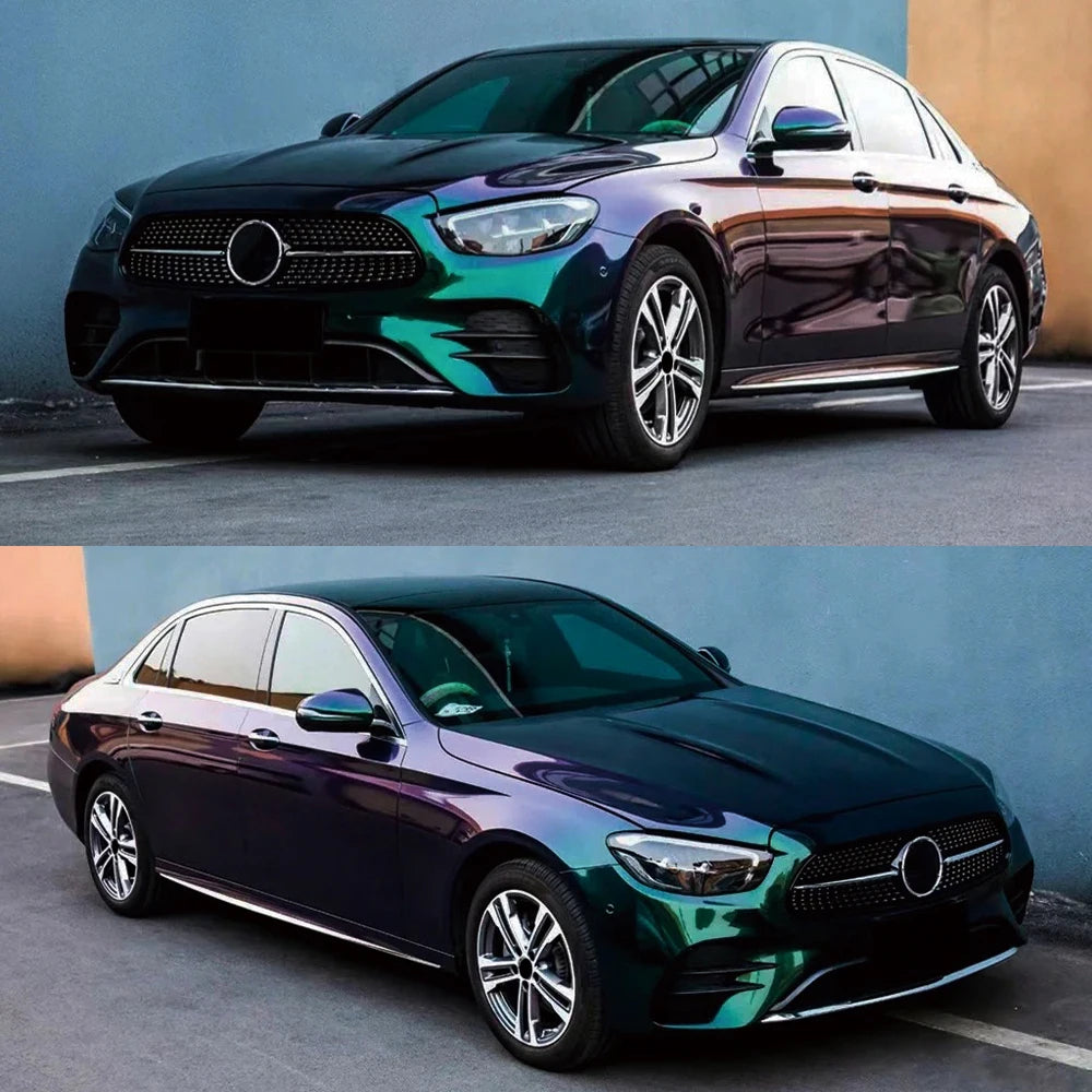 Car Wrap Vinyl Film Glossy PET Diamond Purple&Green PVC Car Engine Hood Decal Self Adhesive Motorcycle Auto Body Decoration Film