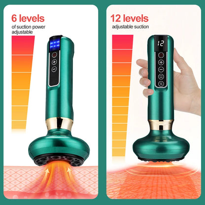 Electric Body Massager Cupping Device 12 Level Vacuum Cupping Cans Rechargeable Gua Sha Massager Heating Slimming and Fat Loss