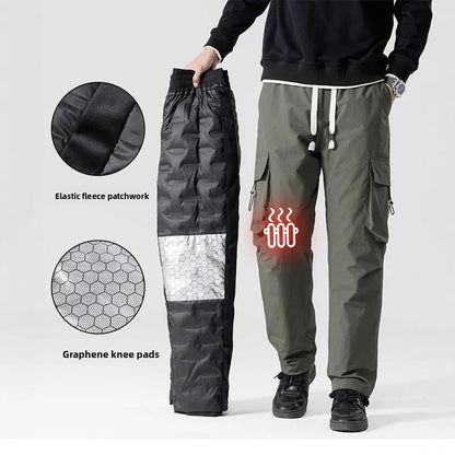 Men's Winter Windproof Waterproof Durable 90% White Duck down Thermal Outdoor Workwear Ski Pants Fashionable Straight Leg Tro...