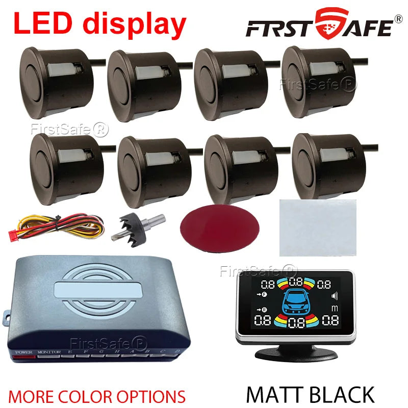 22mm Reversing Radar LED Parking Sensor Kit 6/8 Probes Multi Language Alarm Indicator 12 Colors Universal Auto Safety Accessorie