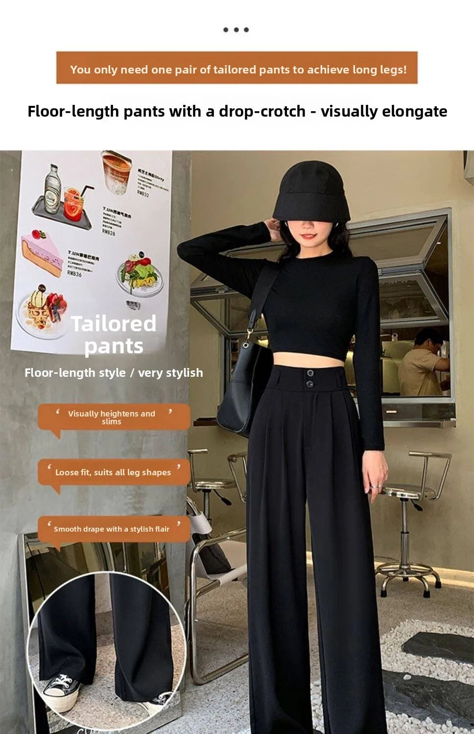 High Waist Straight Leg Suit Pants Women's Summer Thin Large Size Fat MM Hip Covering Slim Wide Leg Trousers Korean Style