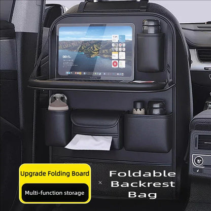 Car Seat Back Storage Bag Large Capacity Multi-Pocket Backseat Organizer Foldable Dining Table Tablet Tray Hanging Bag