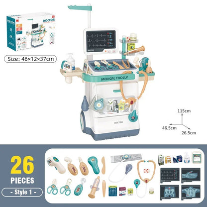 Doctor Kit Set Mobile Medical Station Cart with Injection Stethoscope Hospital Tool Doctor Role Play Toy Kid Birthday Xmas Gifts