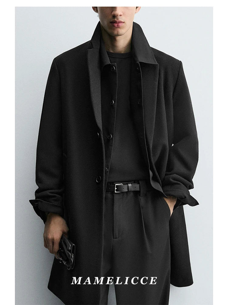 MAMELICCE Original design Mid-length woolen coat Wool-blend coat Classic business casual Autumn and winter trench coats Men coat
