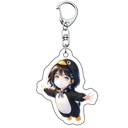 Gugugaga Penguin Keychains Anti-stress Keycap Keychains Cute Penguin Girl Keyrings Bag Charms Gifts 키캡