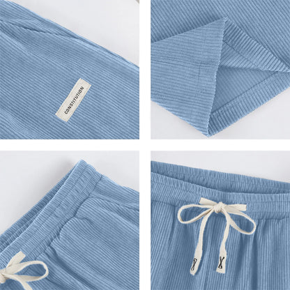 Men's Corduroy Casual Shorts Drawstring Elastic Waist Loose Fit Five-Point Shorts With Pockets Labelled Men's Bottoms Sporty