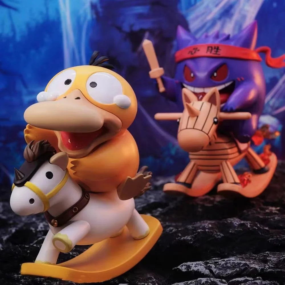 Hot Pokemon Anime Figures Psyduck Figure Gengar Riding A Rocking Horse Action Figurine Pvc Statue Model Dolls Childrens Toy Gift