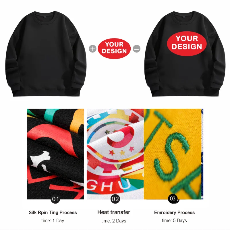 Customized Thick Winter Loose Sports Shirt With Printed Embroidery LOGO Round Neck Hoodie Personal Company Work Uniform