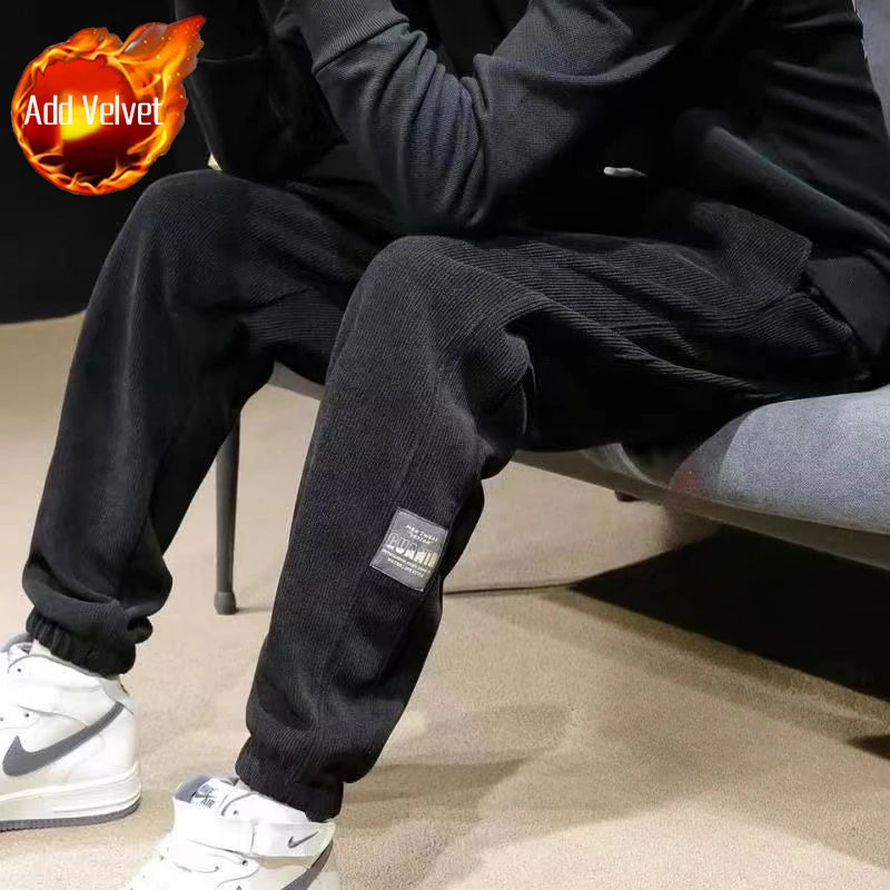2026 New Men’s Thickened Winter Pants Soft Fleece Lining Comfy Corduroy Joggers Daily Casual Wear