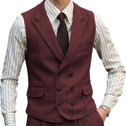 Men Vest Brown Suede Leather Gentleman Business Waistcoat Vintage Regular Slim Autumn Winter Banquet Men's Suit Vest