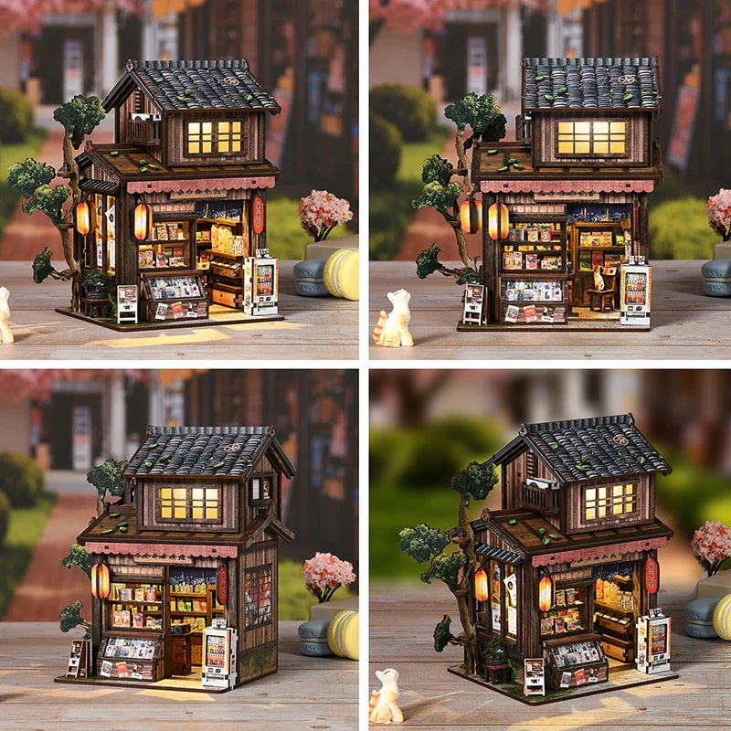 3D Puzzles Dollhouses DIY Wooden Book Nook Figurines Miniature Kits Bookshelf Home Bookend Decoration For Adults Handmade Gifts