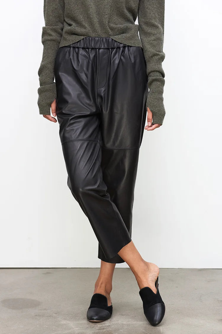 Genuine Leather Harem Pants Women Real Sheepskin Trousers High Elastic Waist 2026 New Streetwear Plus Size Pants Y2k Fashion