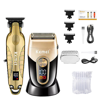 Kemei Rechargeable Electric Hair Clipper Professional Barber Trimmer For Man Cordless Shaver KM-90-4 KM-2293 Gold  KM-3209 Kit