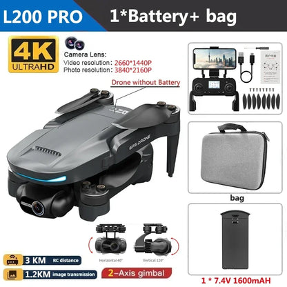 L200 PRO MAX Drone 4K 2-Axis PTZ HD Dual Camera 360° Laser Obstacle Avoidance Brushless Motor GPS 5G WIFI RC FPV Quadcopter Toys