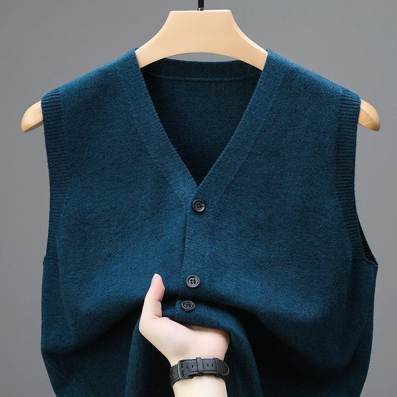 Brand Spring and Autumn Wool Vest for Men, Middle Aged and Elderly Dad, Cardigan, Sleeveless Vest, Knitted Sweater for Men