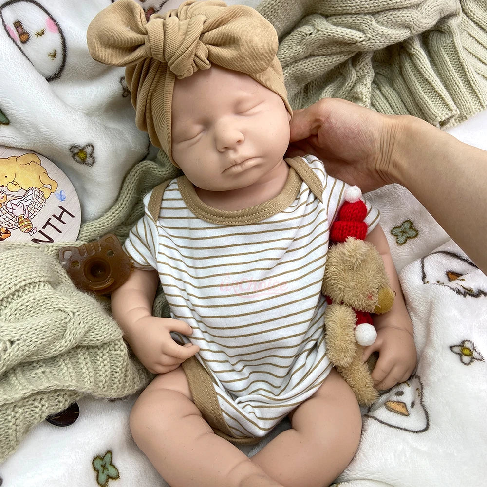 50cm Open Mouth Doll Soft Lifelike Silicone Reborn Baby Girl/Boy Loulou Waterproof Baby 3D Skin Doll Gift for Dementia Patients