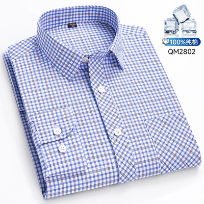 The New Men's Long-Sleeved Shirt Is Cool and Casual. It's a Thin, All-Cotton, Streetwear Checkered Style for Spring and Summer