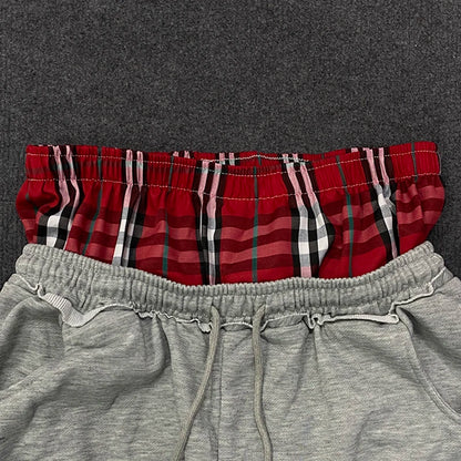 Women's Spring Checkered Double-Waisted Casual Pants Loose Street Fashion Sweatpants with Letter Embroidery