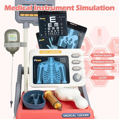 Doctor Toy Set for Kids Pretend Play Medical Trolley Kit with Stethoscope Simulated ECG Machine Doctor Role Play Tools Gift