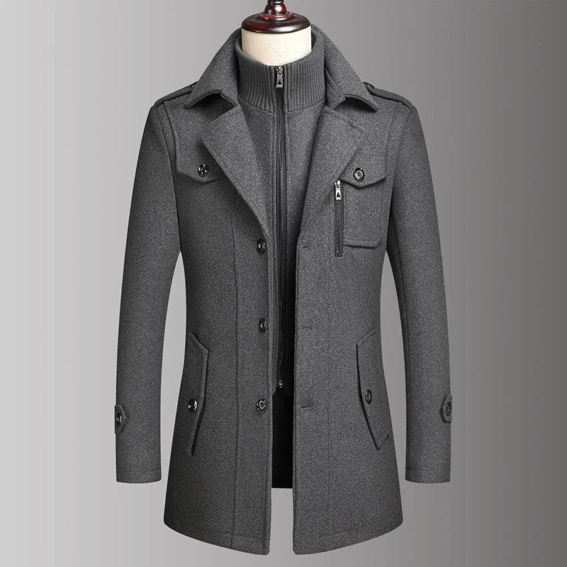2026 Eur High-quality Double-neck Middle-aged Men's Wool Coat, European-sized Fashionable, Cool and Casual Wool Men's Coat