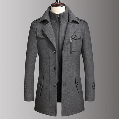 2026 Eur High-quality Double-neck Middle-aged Men's Wool Coat, European-sized Fashionable, Cool and Casual Wool Men's Coat
