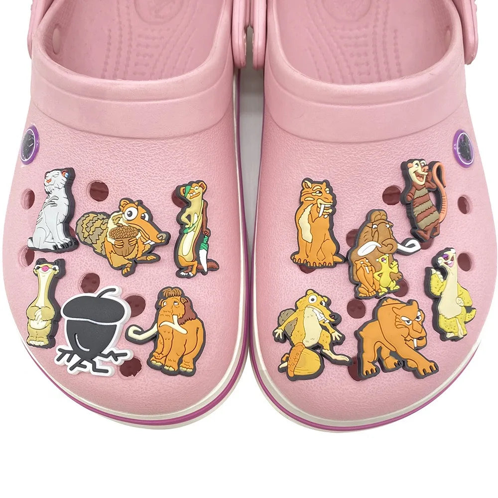 12/50/100Pcs Cartoon Ice Age Shoe Charms Cute Anime Clog Sandals Shoes Decorate Aceessories Buckle Kids Halloween Party Gifts