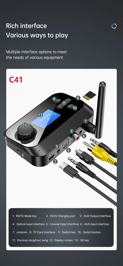 6 in 1 Long Range Bluetooth 5.1 Audio Transmitter Receiver RCA 3.5mm AUX USB Dongle Stereo Wireless Adapter For PC TV Headphones