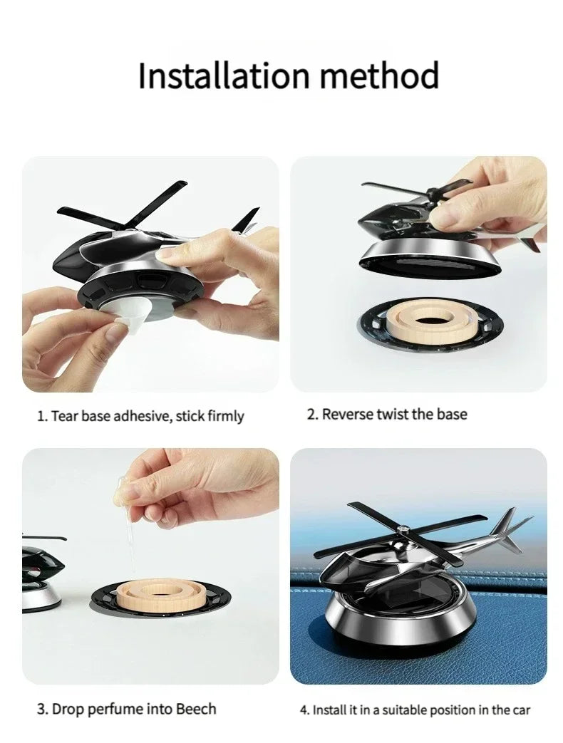 Car Air Solar Helicopter Decoration Alloy Propeller Rotating Auto Flavoring Perfume Diffuser Car Interior Accessories