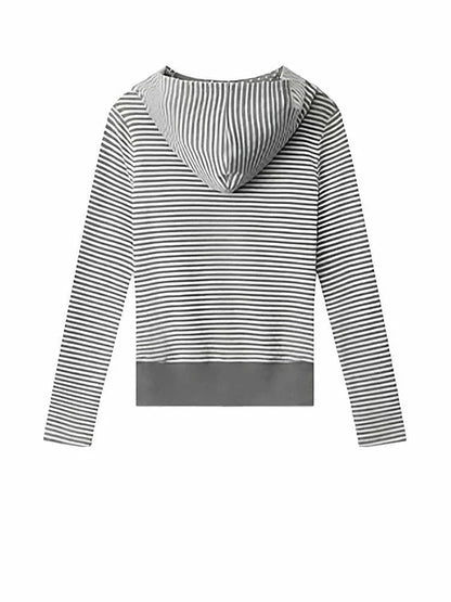 Slim Fit American Style Hooded Cardigan Sweatshirt Women's Short Thin Autumn New Fashion Versatile Open Cardigan Striped Spot...