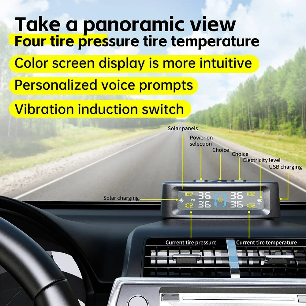 Tire Pressure Monitoring System Car Safety Alarm Wireless Solar/USB Powered 4/6 Sensors Color Digital Display For Caravan Truck