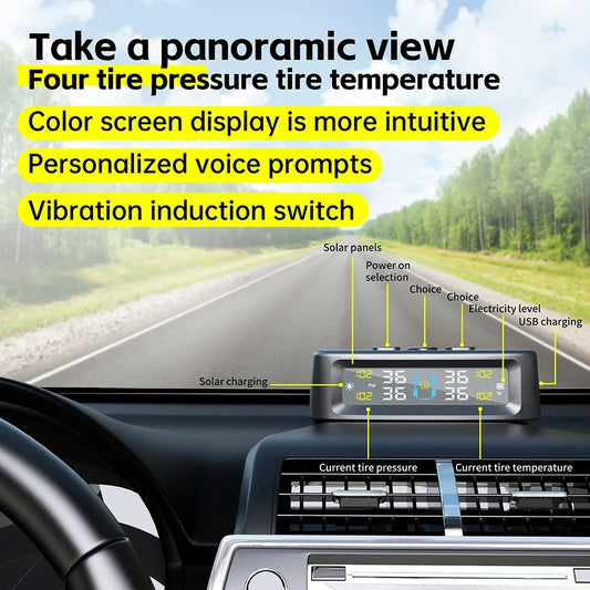 Tire Pressure Monitoring System Car Safety Alarm Wireless Solar/USB Powered 4/6 Sensors Color Digital Display For Caravan Truck