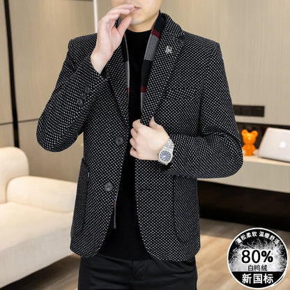 New Down Blazer Men's Business Gentleman Korean Wedding Fashion Trend Slimming Solid Color Casual High-end Down Woolen Blazer