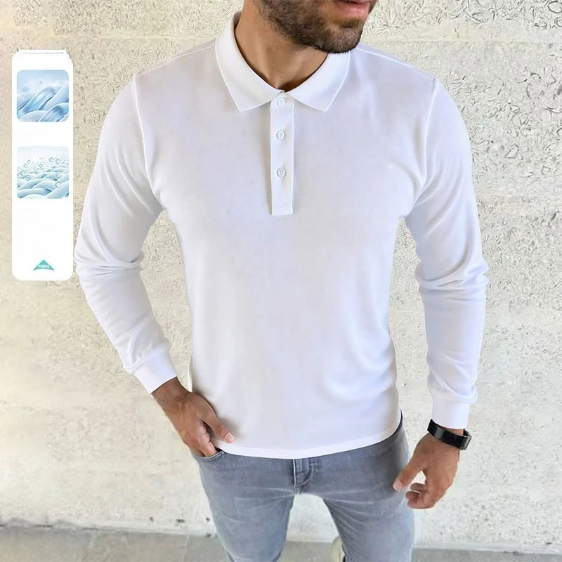 2026 Autumn Long Sleeve POLO Shirts Man High-quality Turn-down Collar Breathable Base Shirt Casual Work Golf Shirts Male Tops