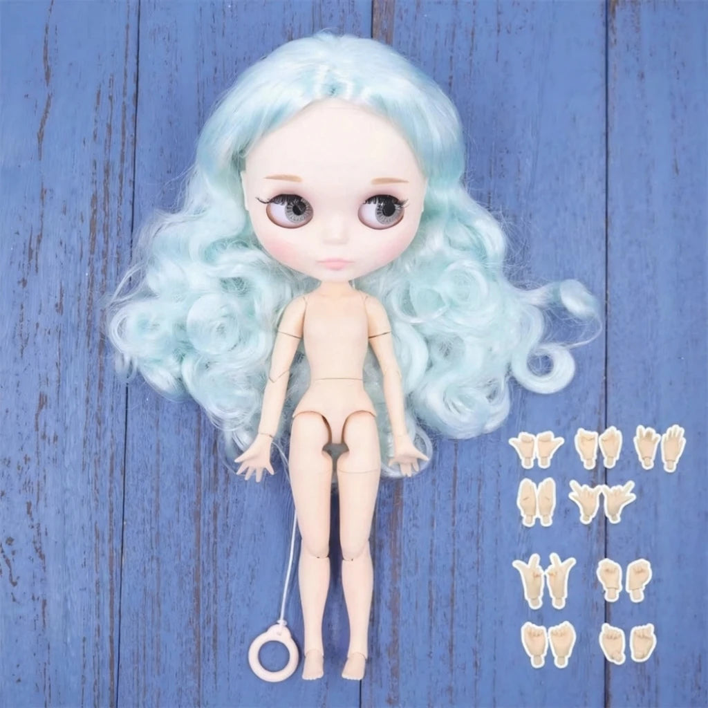 ICY DBS Blyth doll 1/6 BJD Customized nude joint body with white skin, glossy face,blue background is matte face girl gift, toy
