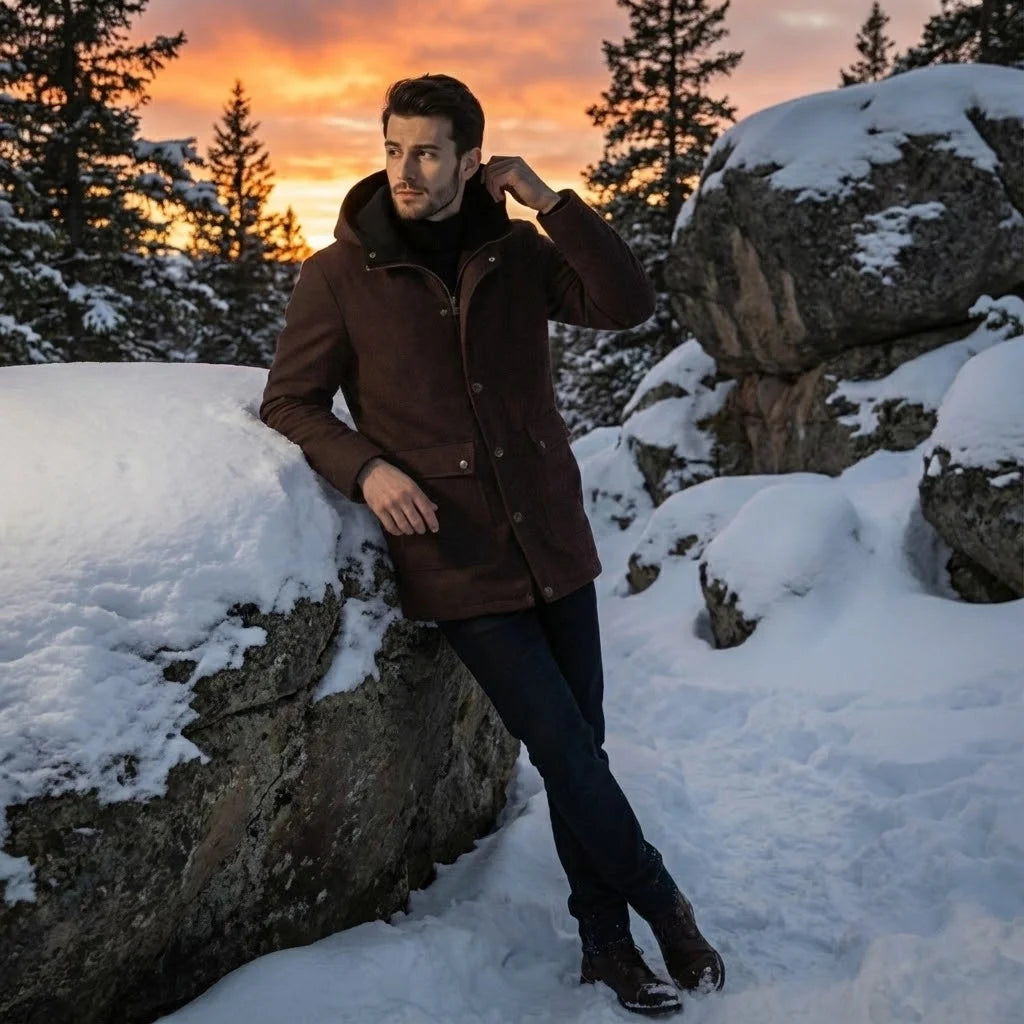 Men's New Hooded Winter Jacket, Premium Faux Suede Padded Lined Zippered Coat - Ultra Warm Urban Style for Chilly Days