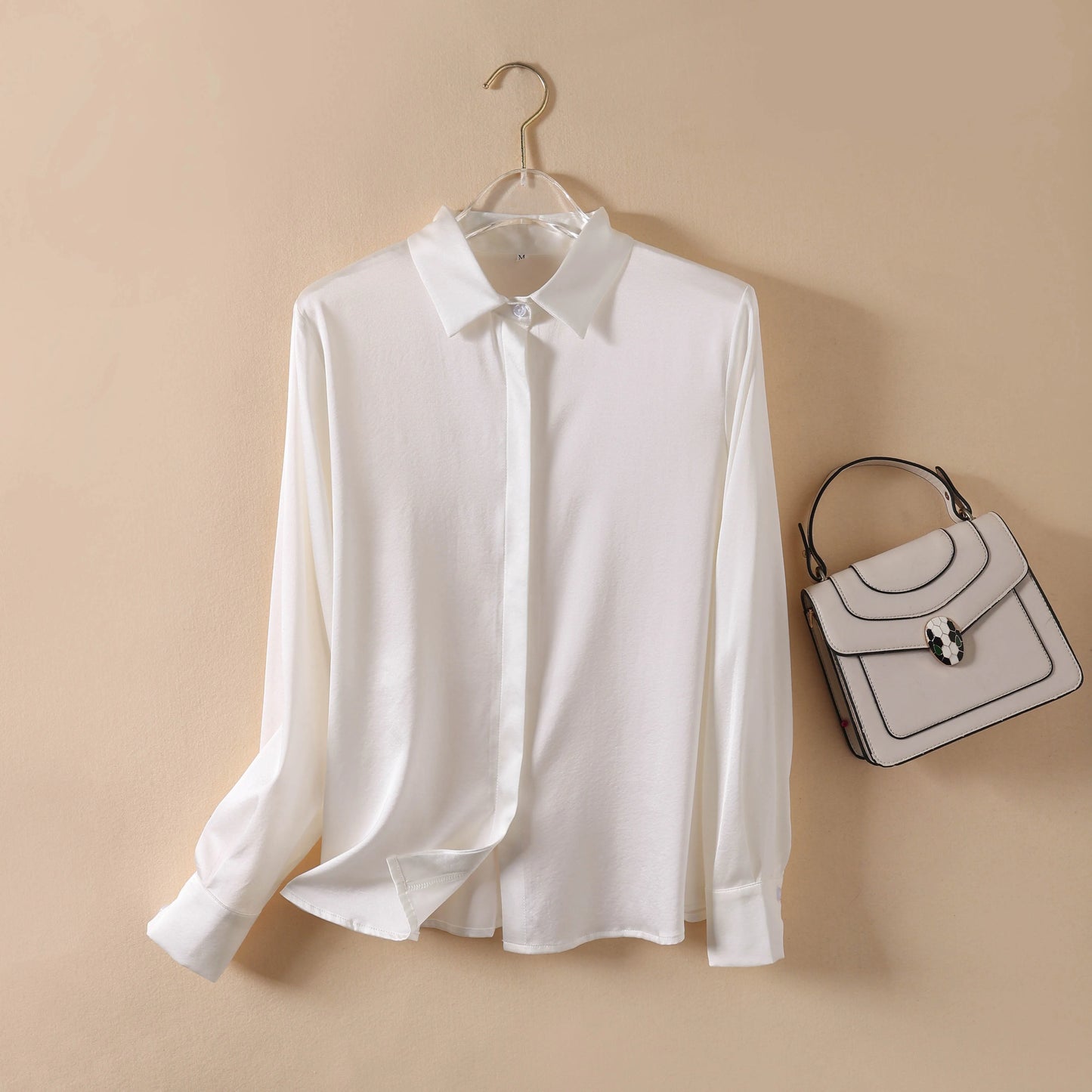 Luxury Satin silk shirt women's long sleeve 93% mulberry silk shirt commuter office lady style for Spring/Summer