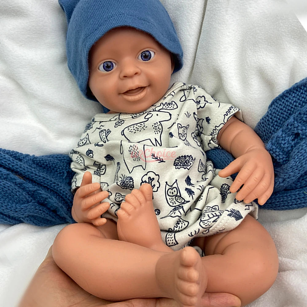 18Inch Dark Skin Full Body Silicone Reborn Baby Realistic Newborn Boy Weighted Lifelike Doll Anatomically Correct for Kids Toy