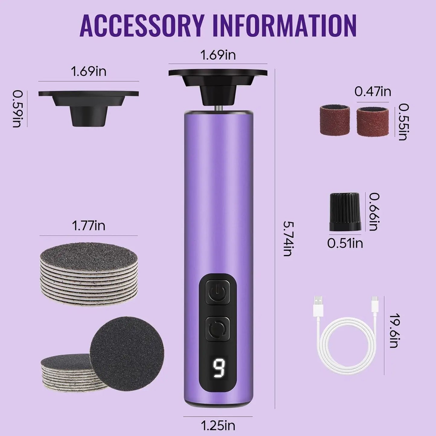 Electric Foot Callus Remover  2-in-1 Electric Foot File Grinder Nail Polisher 9-Speed Feet Pedicure Tool for Dead Skin & Cracked