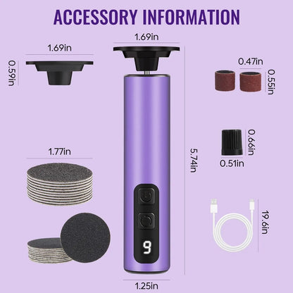 Electric Foot Callus Remover  2-in-1 Electric Foot File Grinder Nail Polisher 9-Speed Feet Pedicure Tool for Dead Skin & Cracked
