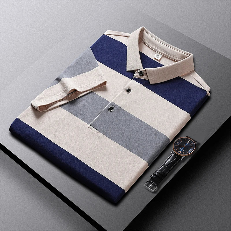 New Summer Men Classic Striped Polo Mens Cotton Short-Sleeved Fashion Business Casual Hot Polo Shirt Male Dropshipping LZLLTT