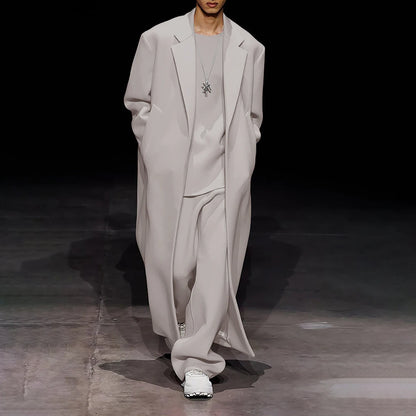 Designer Man Suit 2025 Fashion Two Pieces(Long Blazer+Wide Leg Pants) Set Unbuttoned Wool Coat for Winter Casual Occasions