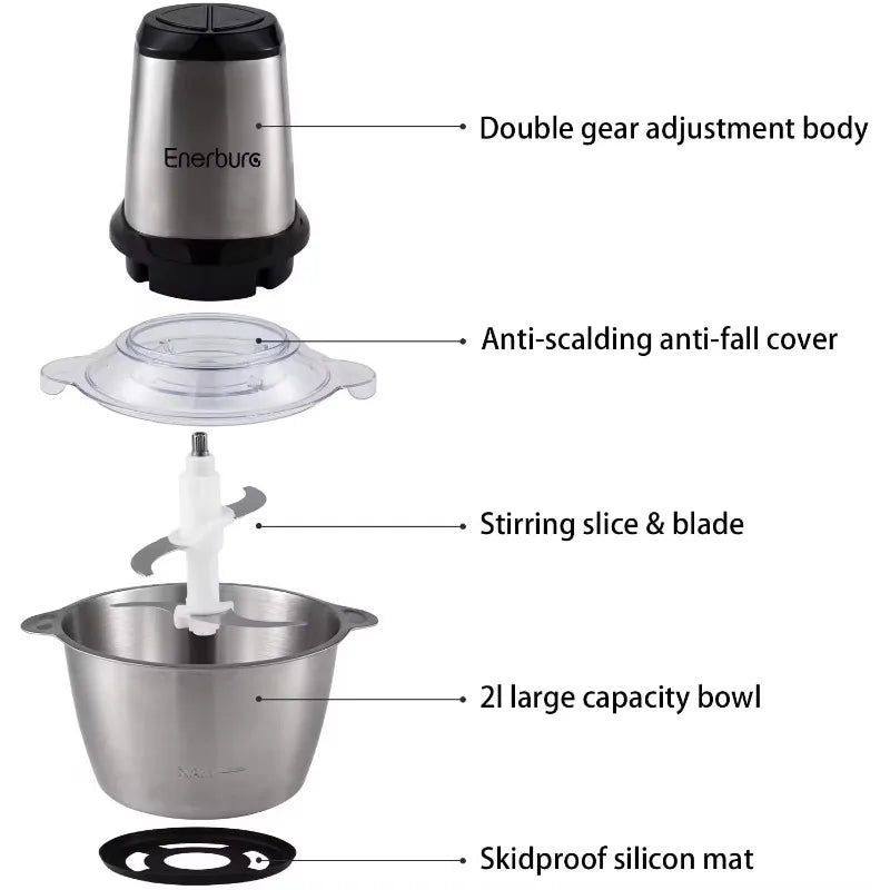 2L Domestic Meat Mincer Electric Fully Automatic, Stainless Steel, Multi-Functional Kitchen Appliance with Anti-Overflow Feature