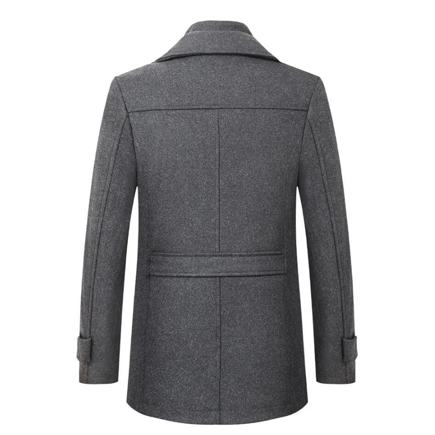 2026 High Quality Men's Wool Coat Medium Length Double Collar Winter Plus Cotton Thickened Wool Coat